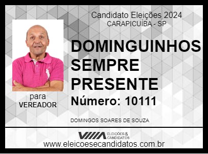 Candidato DOMINGUINHOS SEMPRE PRESENTE 2024 - CARAPICUÍBA - Eleições