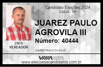 Candidato JUAREZ PAULO AGROVILA III 2024 - CAIUÁ - Eleições