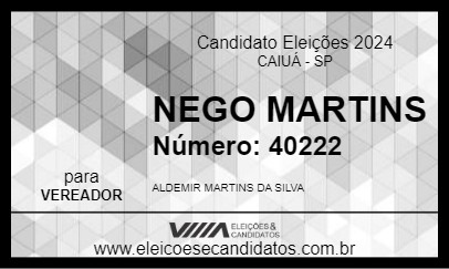 Candidato NEGO MARTINS 2024 - CAIUÁ - Eleições