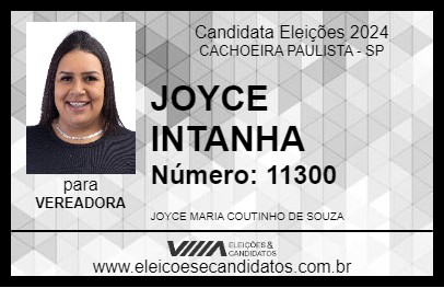 Candidato JOYCE INTANHA 2024 - CACHOEIRA PAULISTA - Eleições