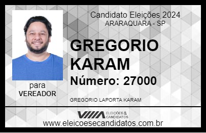 Candidato GREGORIO KARAM 2024 - ARARAQUARA - Eleições