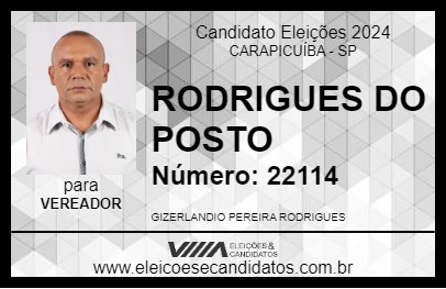 Candidato RODRIGUES DO POSTO 2024 - CARAPICUÍBA - Eleições