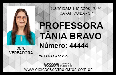 Candidato PROFESSORA TÂNIA BRAVO 2024 - CARAPICUÍBA - Eleições