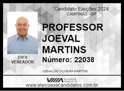 Candidato PROFESSOR JOEVAL MARTINS 2024 - CAMPINAS - Eleições