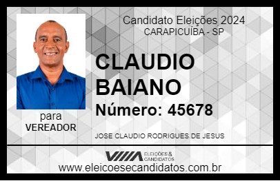 Candidato CLAUDIO BAIANO 2024 - CARAPICUÍBA - Eleições