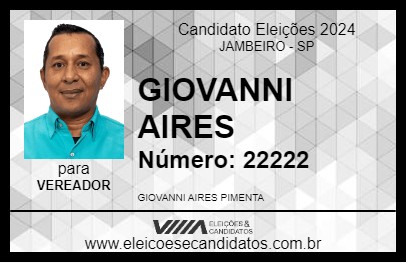 Candidato GIOVANNI AIRES 2024 - JAMBEIRO - Eleições