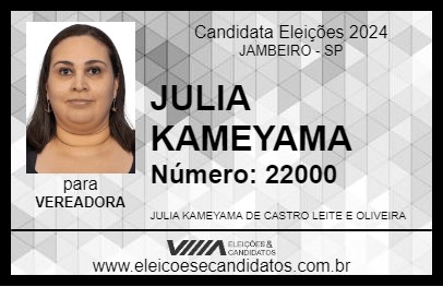 Candidato JULIA KAMEYAMA 2024 - JAMBEIRO - Eleições