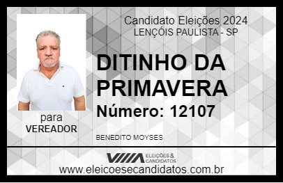 Candidato DITINHO DA PRIMAVERA 2024 - LENÇÓIS PAULISTA - Eleições