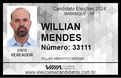 Candidato WILLIAN MENDES 2024 - MAIRINQUE - Eleições