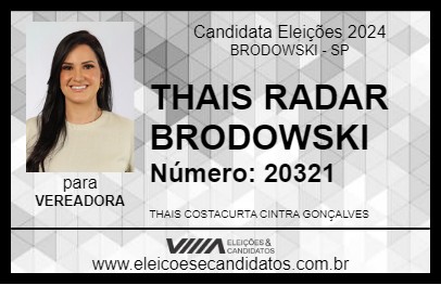 Candidato THAIS RADAR BRODOWSKI 2024 - BRODOWSKI - Eleições