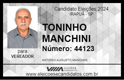 Candidato TONINHO MANCHINI 2024 - IRAPUÃ - Eleições