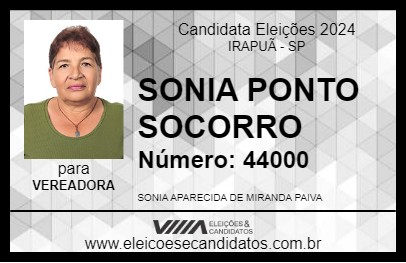 Candidato SÔNIA DO PRONTO SOCORRO 2024 - IRAPUÃ - Eleições