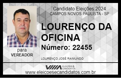 Candidato LOURENÇO DA OFICINA 2024 - CAMPOS NOVOS PAULISTA - Eleições