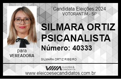 Candidato SILMARA ORTIZ PSICANALISTA 2024 - VOTORANTIM - Eleições