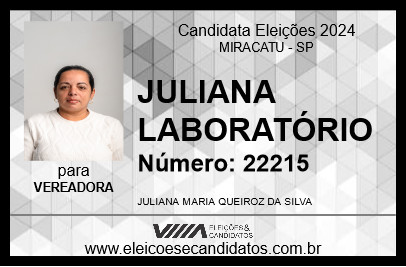 Candidato JULIANA LABORATÓRIO 2024 - MIRACATU - Eleições