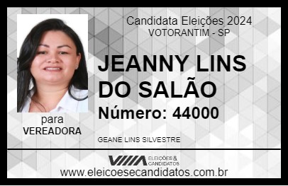 Candidato JEANNY LINS DO SALÃO 2024 - VOTORANTIM - Eleições