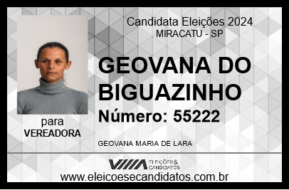 Candidato GEOVANA DO BIGUAZINHO 2024 - MIRACATU - Eleições