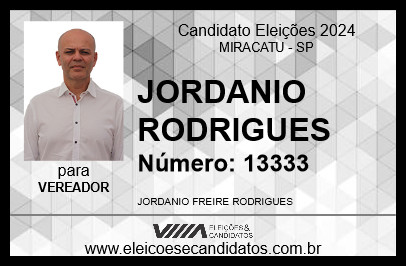 Candidato JORDANIO RODRIGUES 2024 - MIRACATU - Eleições