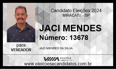 Candidato JACI MENDES 2024 - MIRACATU - Eleições