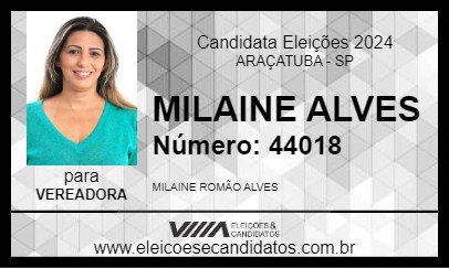 Candidato MILAINE ALVES 2024 - ARAÇATUBA - Eleições