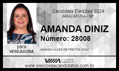 Candidato AMANDA DINIZ 2024 - ARAÇATUBA - Eleições