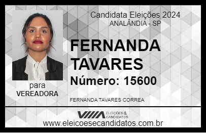 Candidato FERNANDA TAVARES 2024 - ANALÂNDIA - Eleições