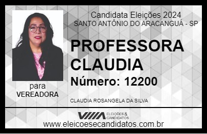 Candidato PROFESSORA CLAUDIA 2024 - SANTO ANTÔNIO DO ARACANGUÁ - Eleições