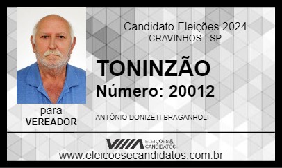 Candidato TONINZÃO 2024 - CRAVINHOS - Eleições