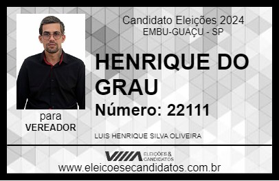 Candidato HENRIQUE DO GRAU 2024 - EMBU-GUAÇU - Eleições