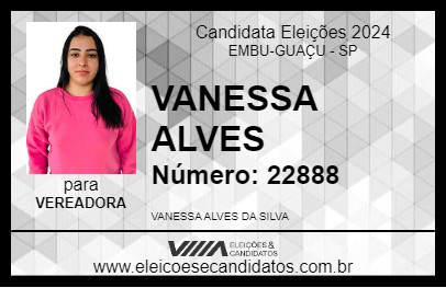 Candidato VANESSA ALVES 2024 - EMBU-GUAÇU - Eleições