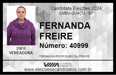 Candidato FERNANDA FREIRE 2024 - EMBU-GUAÇU - Eleições