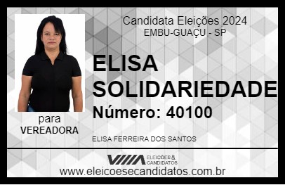 Candidato ELISA SOLIDARIEDADE 2024 - EMBU-GUAÇU - Eleições