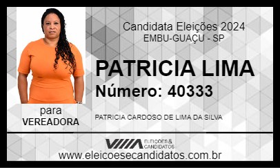 Candidato PATRICIA LIMA 2024 - EMBU-GUAÇU - Eleições