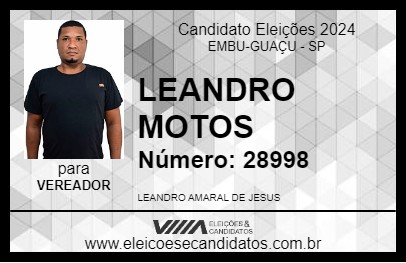 Candidato LEANDRO MOTOS 2024 - EMBU-GUAÇU - Eleições