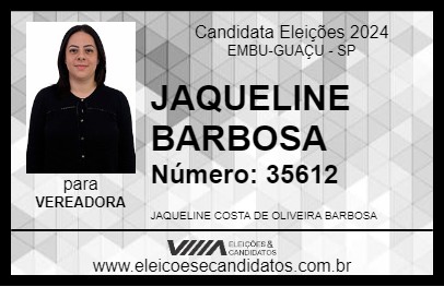 Candidato JAQUELINE BARBOSA 2024 - EMBU-GUAÇU - Eleições