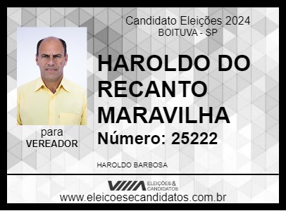 Candidato HAROLDO DO RECANTO MARAVILHA 2024 - BOITUVA - Eleições