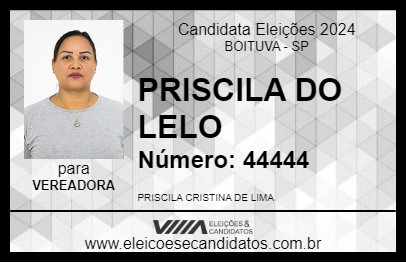 Candidato PRISCILA DO LELO 2024 - BOITUVA - Eleições