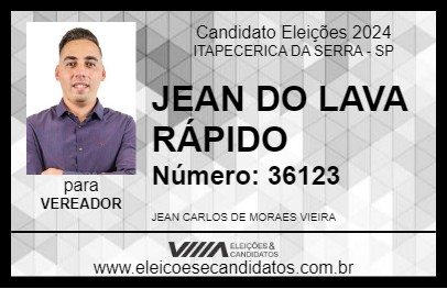 Candidato JEAN DO LAVA RÁPIDO 2024 - ITAPECERICA DA SERRA - Eleições