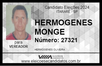 Candidato HERMOGENES MONGE 2024 - ITARARÉ - Eleições