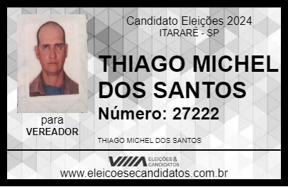 Candidato THIAGO MICHEL DOS SANTOS 2024 - ITARARÉ - Eleições