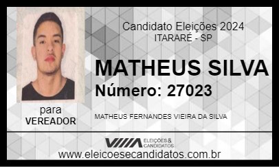 Candidato MATHEUS SILVA 2024 - ITARARÉ - Eleições