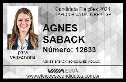 Candidato AGNES SABACK 2024 - ITAPECERICA DA SERRA - Eleições