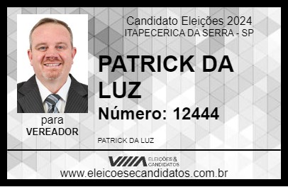 Candidato PATRICK DA LUZ 2024 - ITAPECERICA DA SERRA - Eleições