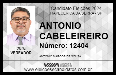 Candidato ANTONIO CABELEIREIRO 2024 - ITAPECERICA DA SERRA - Eleições