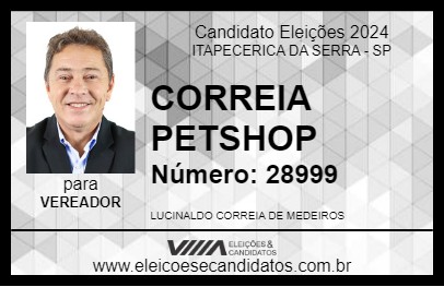 Candidato CORREIA PETSHOP 2024 - ITAPECERICA DA SERRA - Eleições