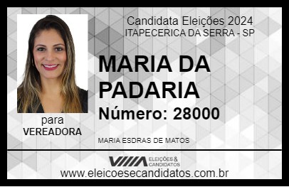 Candidato MARIA DA PADARIA 2024 - ITAPECERICA DA SERRA - Eleições