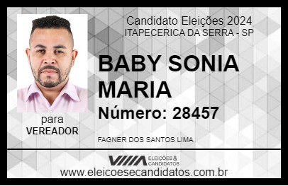 Candidato BABY SONIA MARIA 2024 - ITAPECERICA DA SERRA - Eleições