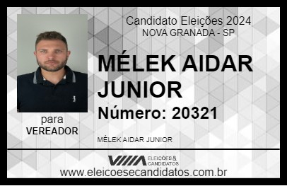 Candidato MÉLEK AIDAR JUNIOR 2024 - NOVA GRANADA - Eleições