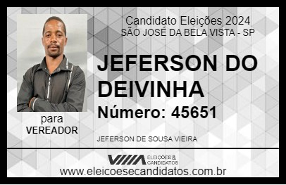 Candidato JEFERSON DO DEIVINHA 2024 - SÃO JOSÉ DA BELA VISTA - Eleições