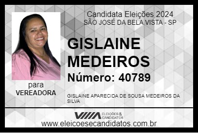 Candidato GISLAINE MEDEIROS 2024 - SÃO JOSÉ DA BELA VISTA - Eleições